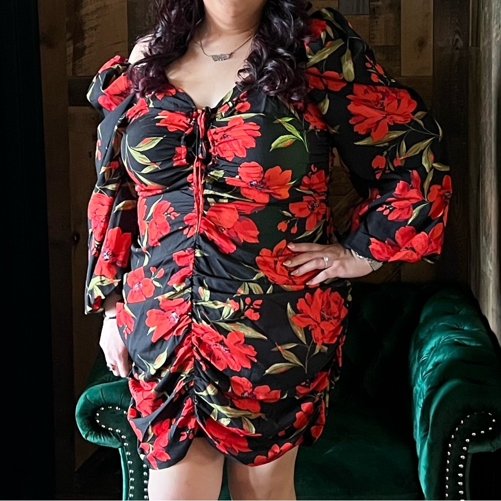 ✨Worn Once✨ Rouched Puff Sleeve Floral Dress